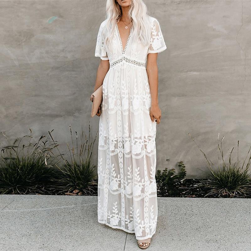 GR | Spitzen Boho Fließkleid