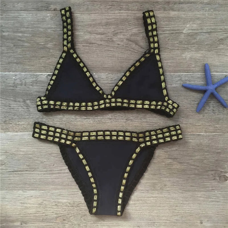 GR | Sexy Bikinis Summer Women's Swimsuit Hand Crocheted Bikini Set Swimwear Beach Swimsuit Biquini Woman Monokini