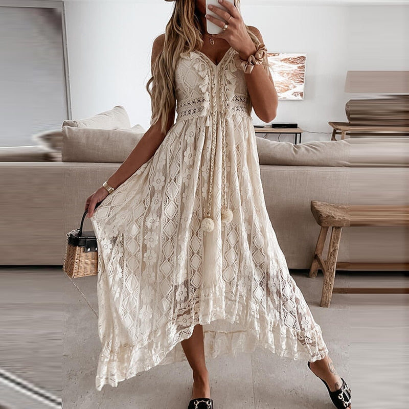 GR | Spitzen Boho Fließkleid