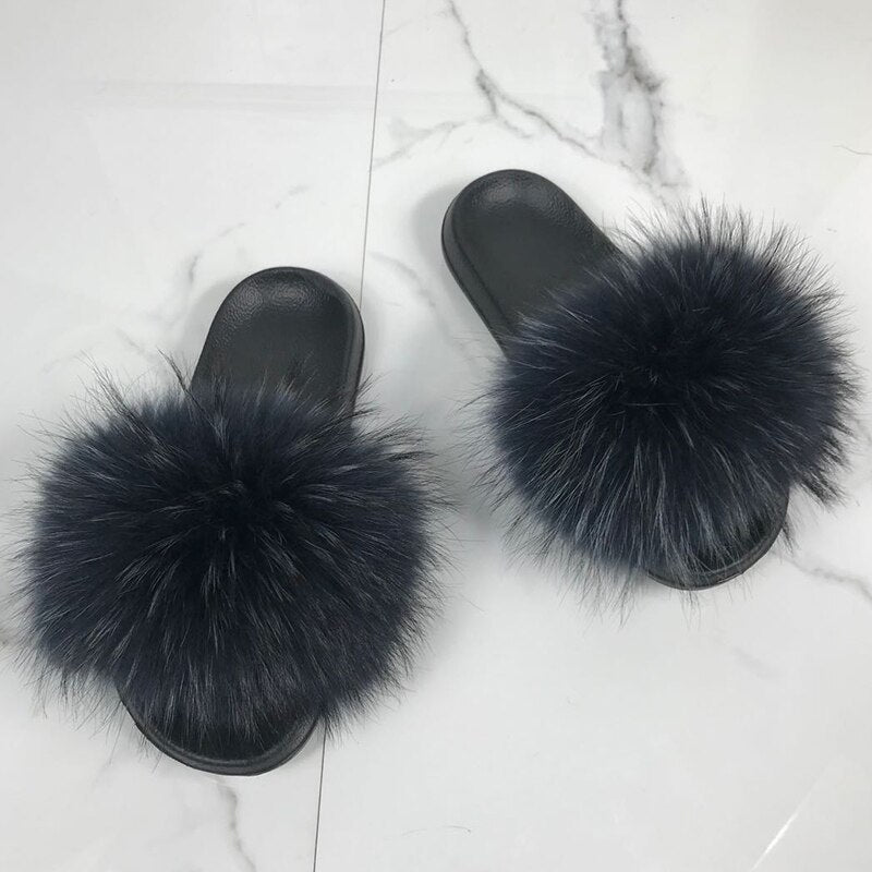 GR | Fluffy real fur flip-flops, slippers, sandals