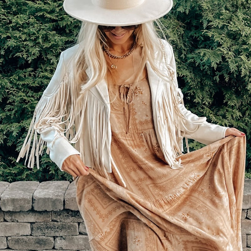 GR Suede Jacket with Fringes | Women's Tassel Cardigan for Trendy Outfits