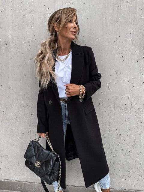 Fashion Long Collar Wool Coat