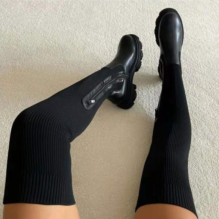 GR Women's Over-the-Knee Boots | Knitted Women's Boots: Platform Design, Long Sock Shoes