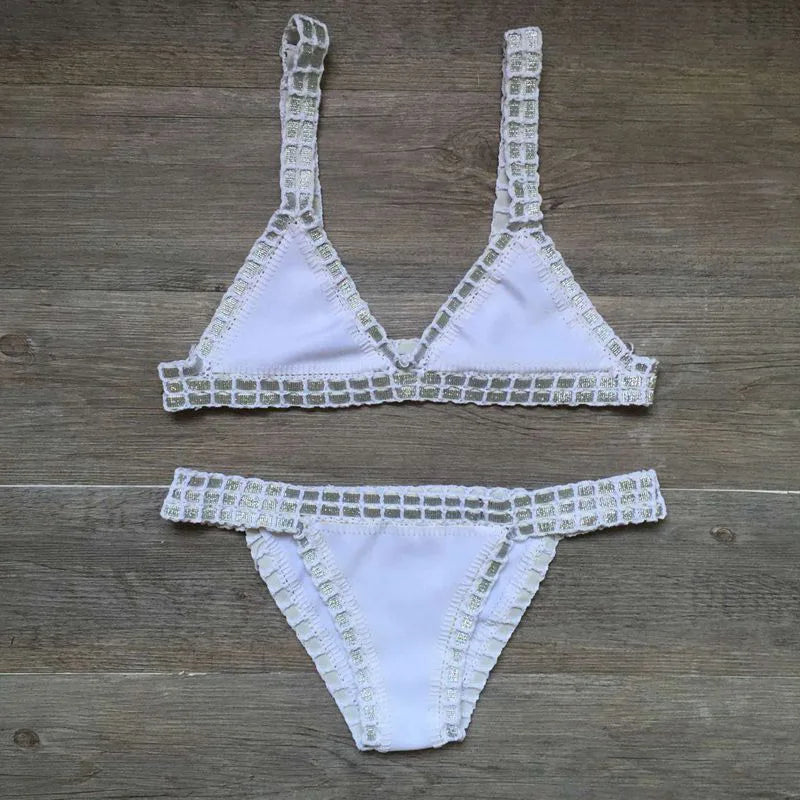 GR | Sexy Bikinis Summer Women's Swimsuit Hand Crocheted Bikini Set Swimwear Beach Swimsuit Biquini Woman Monokini