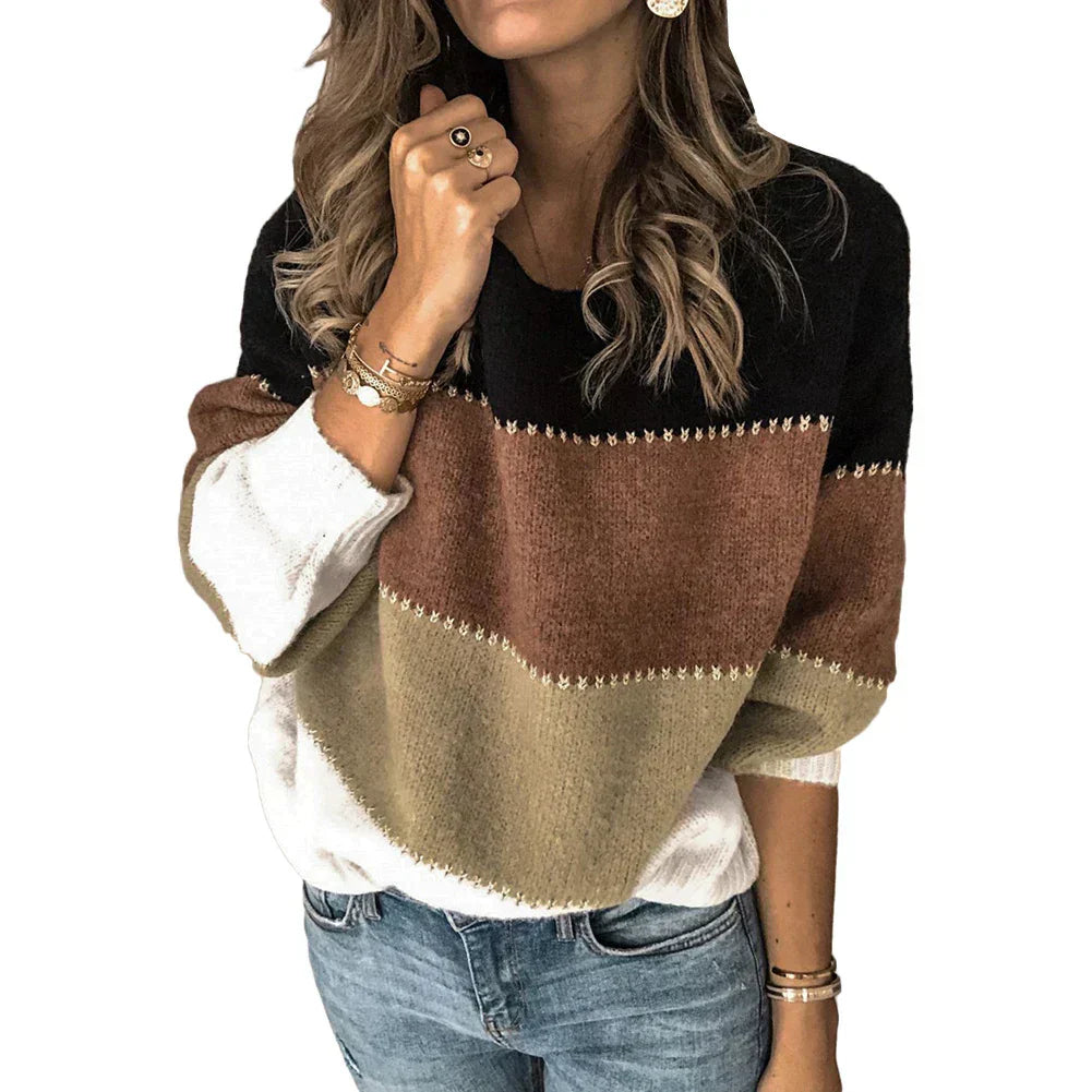 GR | Damen Gestreifter Langarmpullover