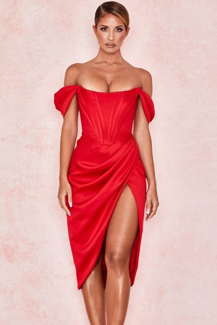 GR - Knee-length, figure-hugging evening dress with straps