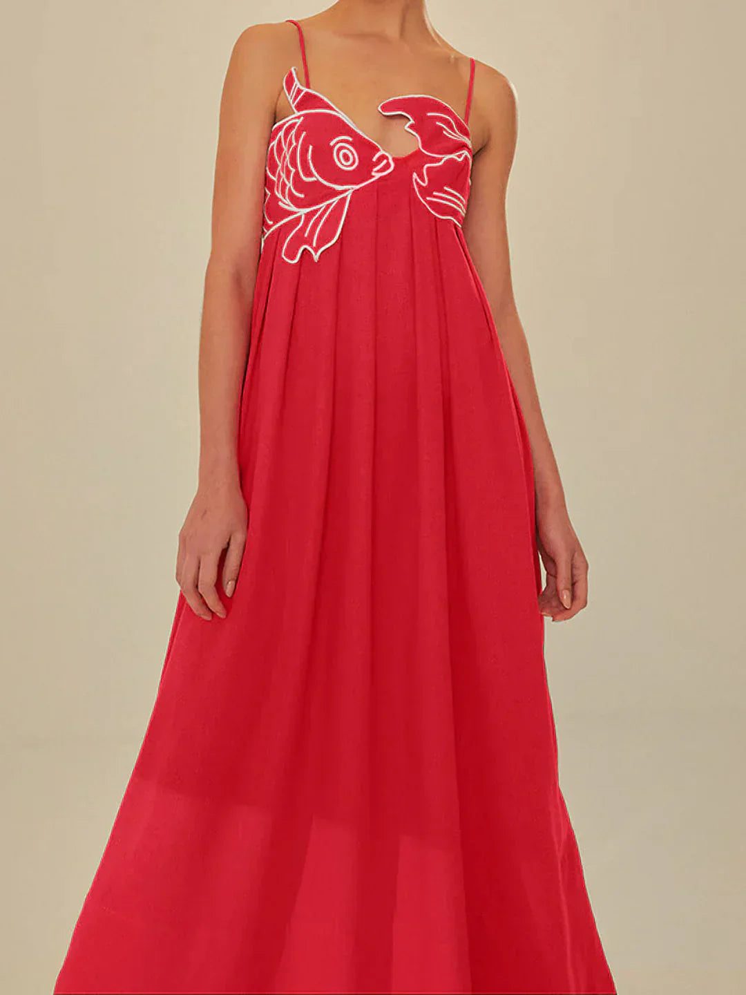 GR | Fisch Spaghetti-Träger Midi-Kleid