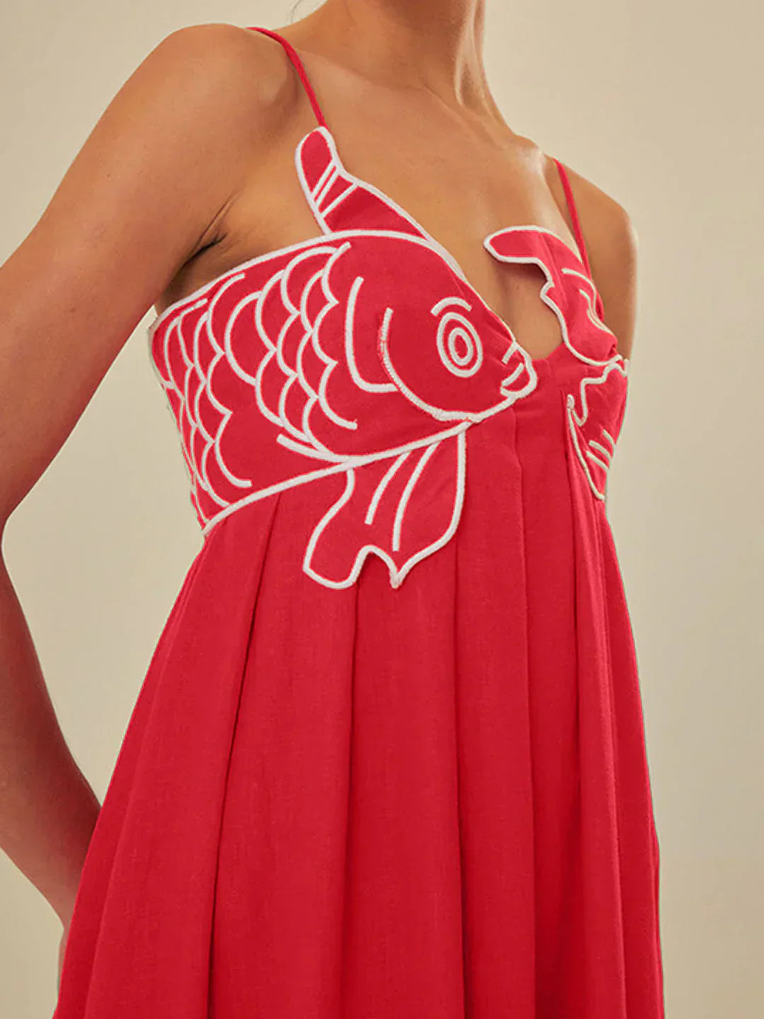 GR | Fisch Spaghetti-Träger Midi-Kleid