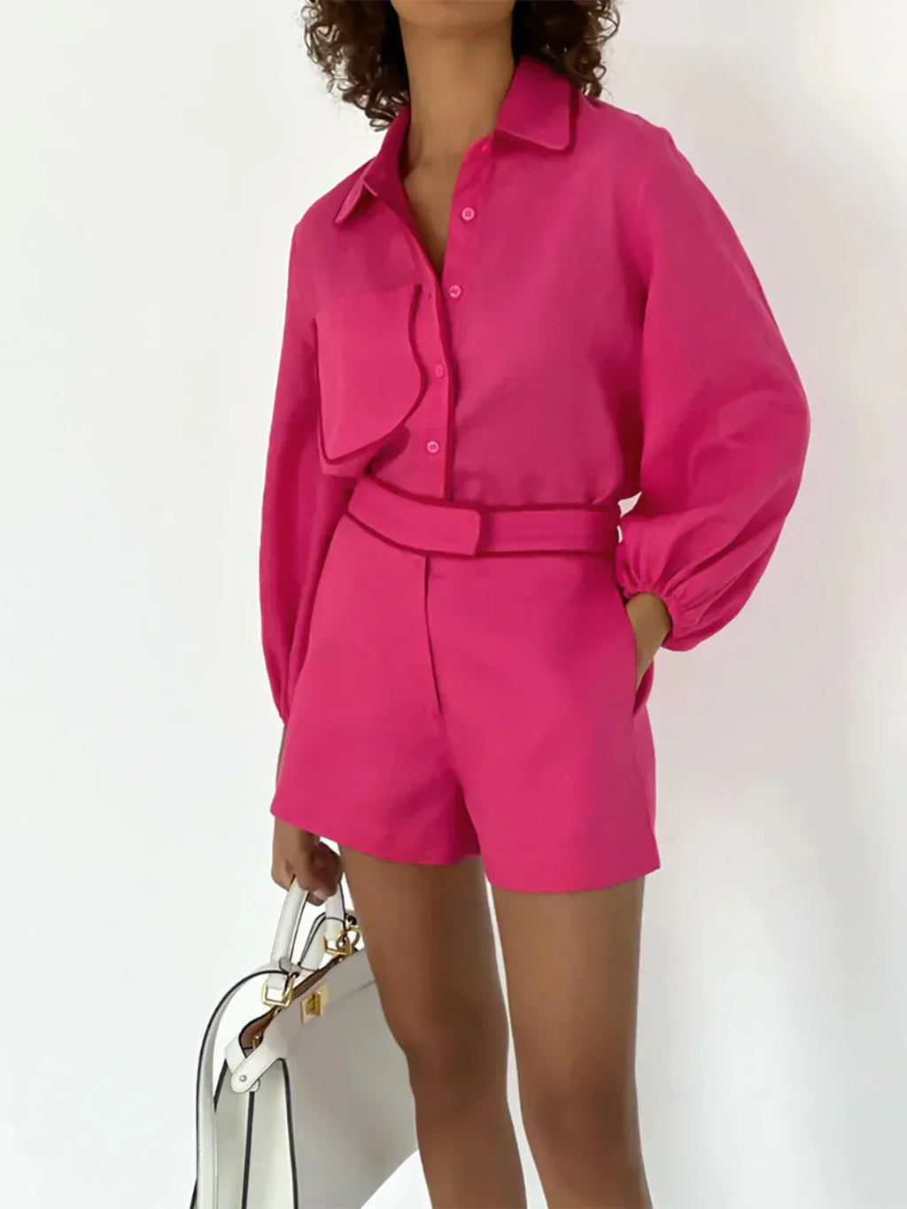 GR | Linen Contrast Trim Two-Piece Shorts Set