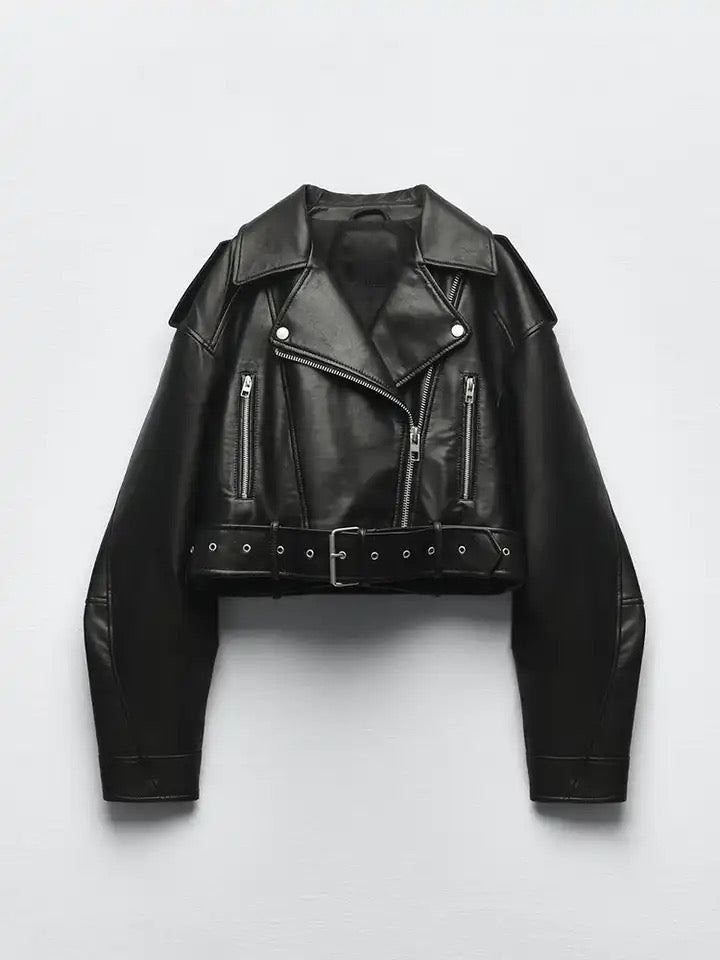 GR | Black Leather Jacket for Women