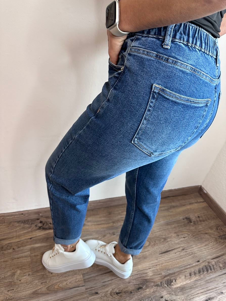 GR Jeans with elastic waistband, dark blue