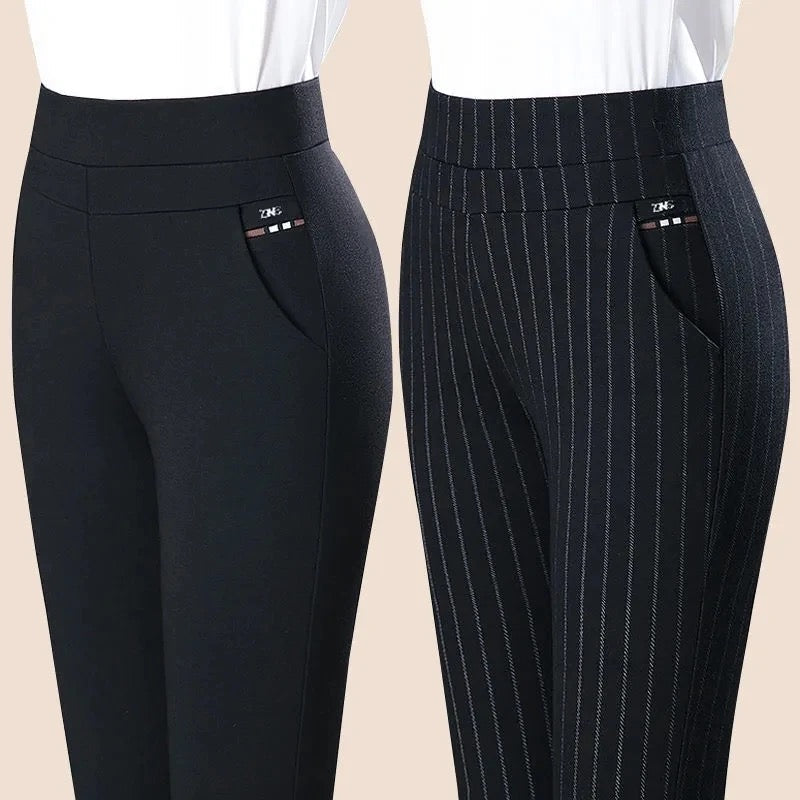 GR Casual Trousers | Elegant women's trousers with a high waist and stripes 