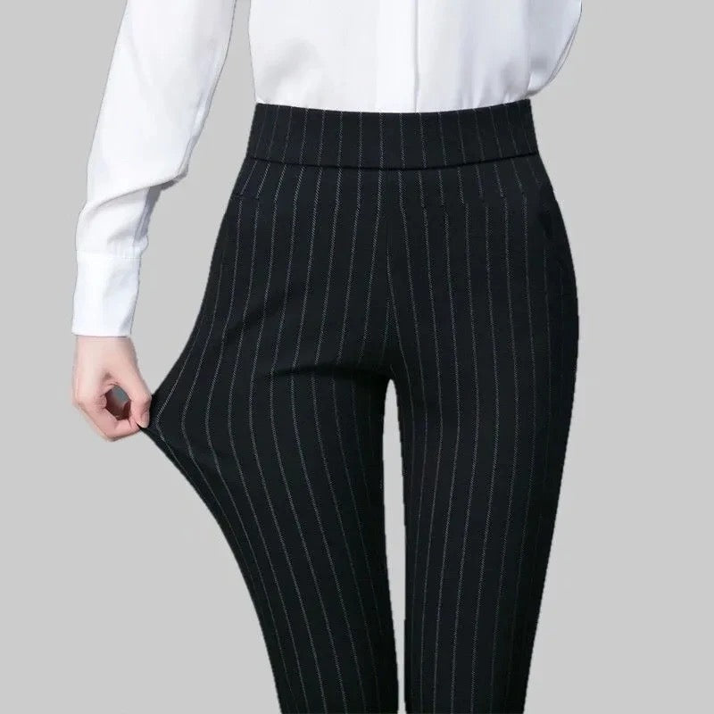 GR Casual Trousers | Elegant women's trousers with a high waist and stripes 