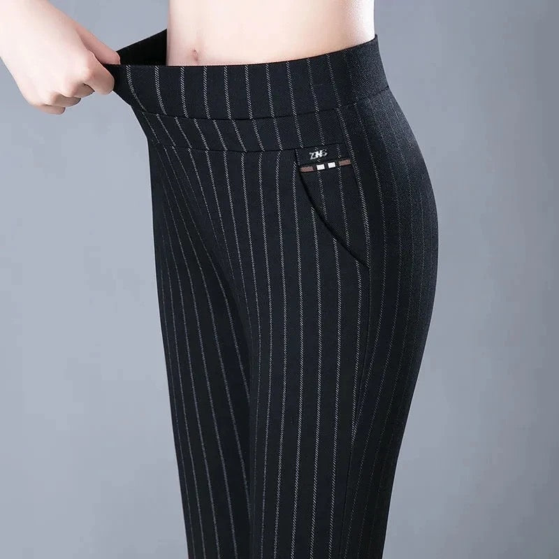 GR Casual Trousers | Elegant women's trousers with a high waist and stripes 