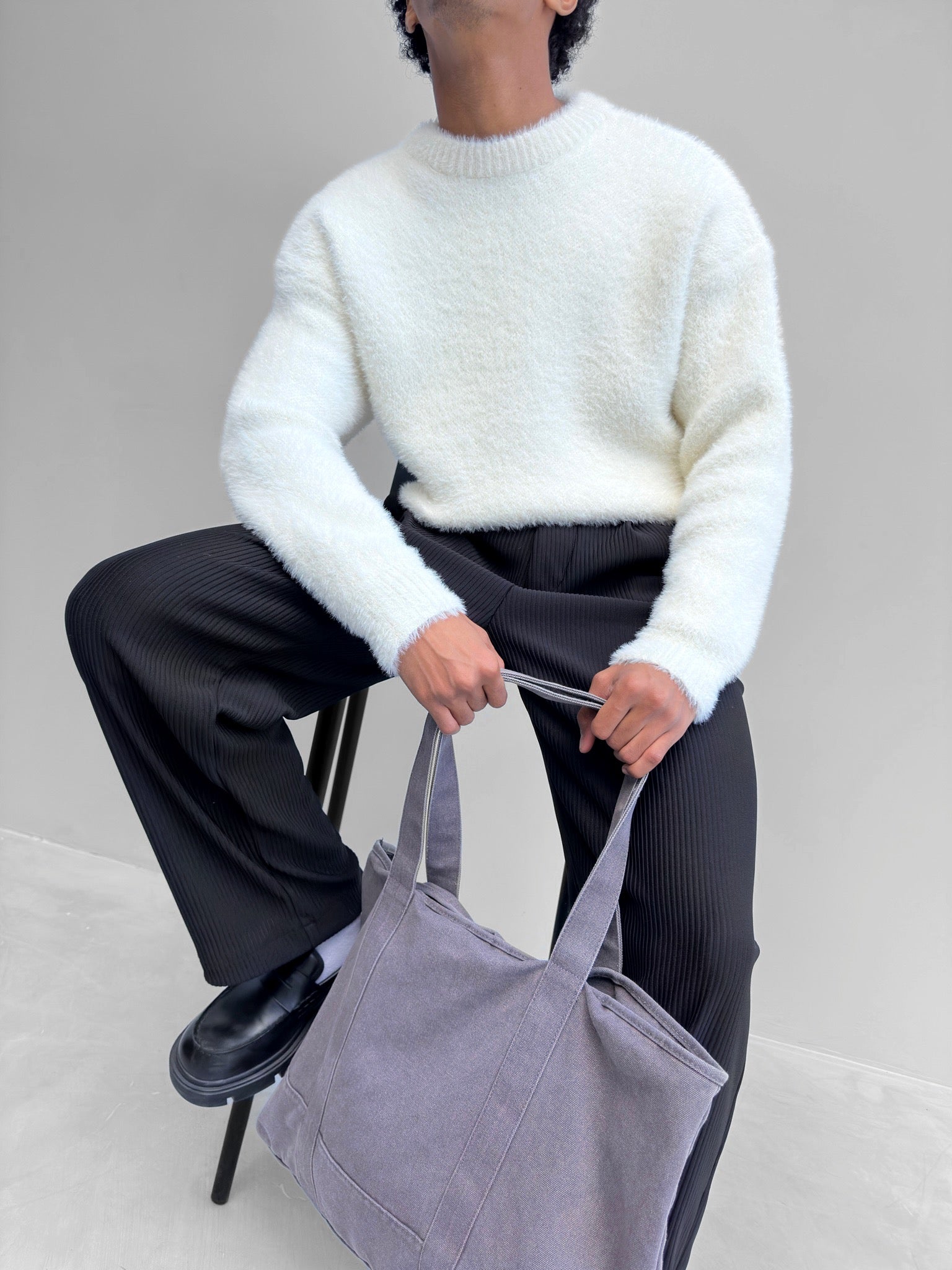 GR | Wardrobe Luxury Fluffy Knit Sweater in Ecru