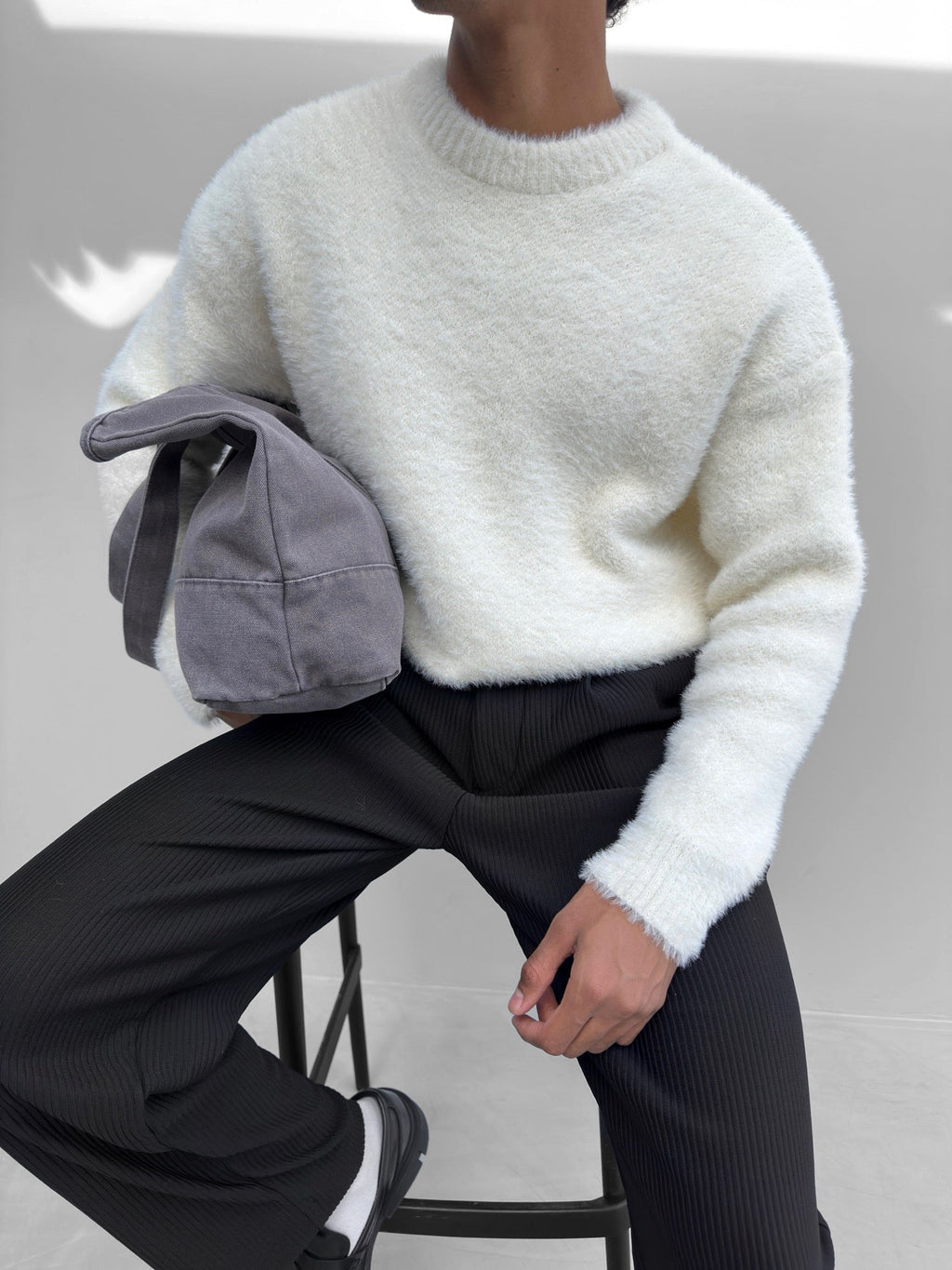 GR | Wardrobe Luxury Fluffy Knit Sweater in Ecru