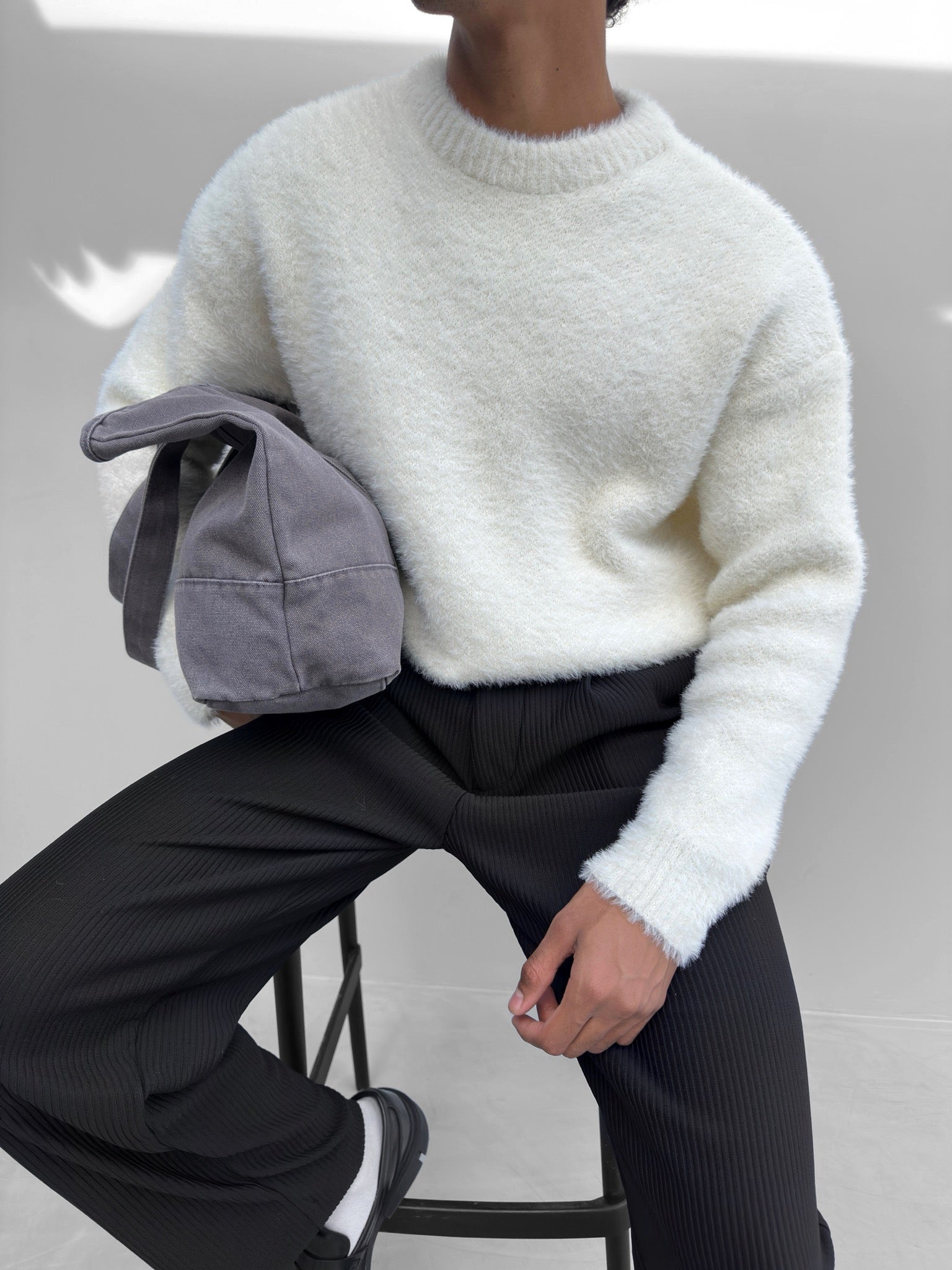 GR | Wardrobe Luxury Fluffy Knit Sweater in Ecru