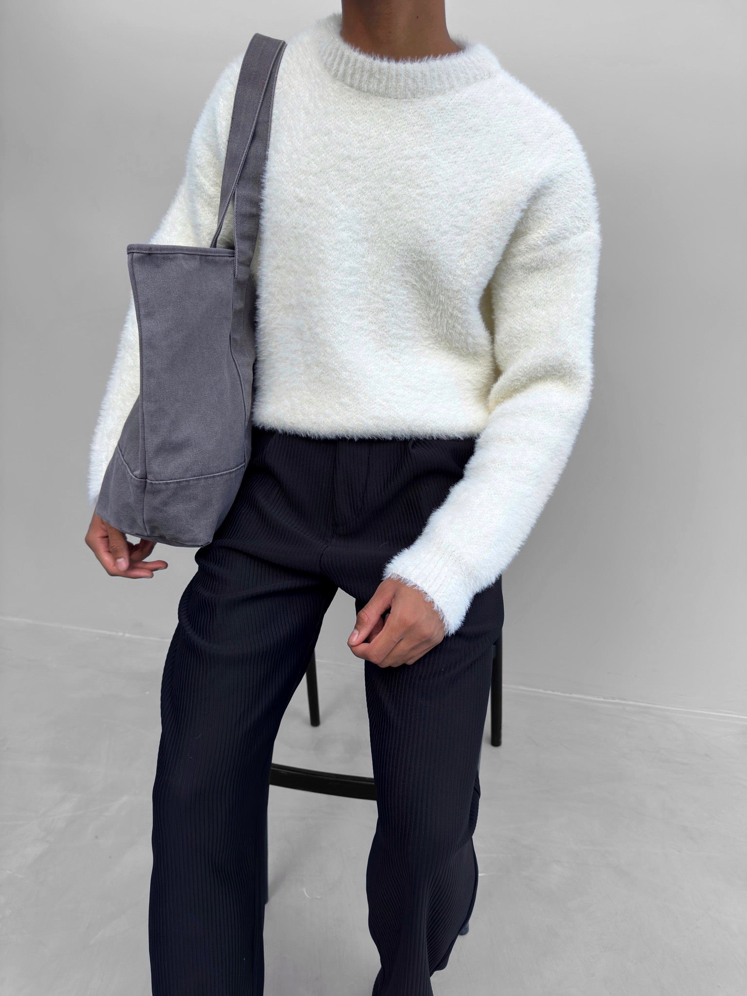 GR | Wardrobe Luxury Fluffy Knit Sweater in Ecru