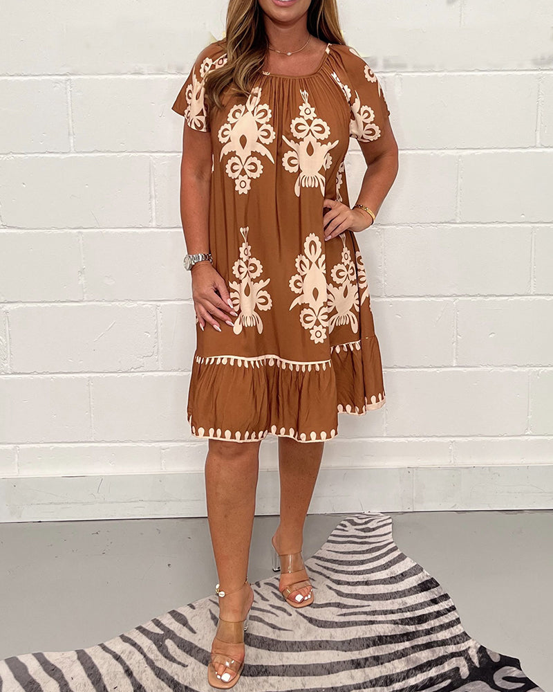 GR | Printed dress with a round neck