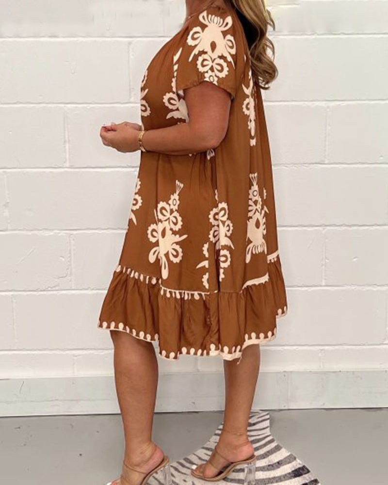 GR | Printed dress with a round neck
