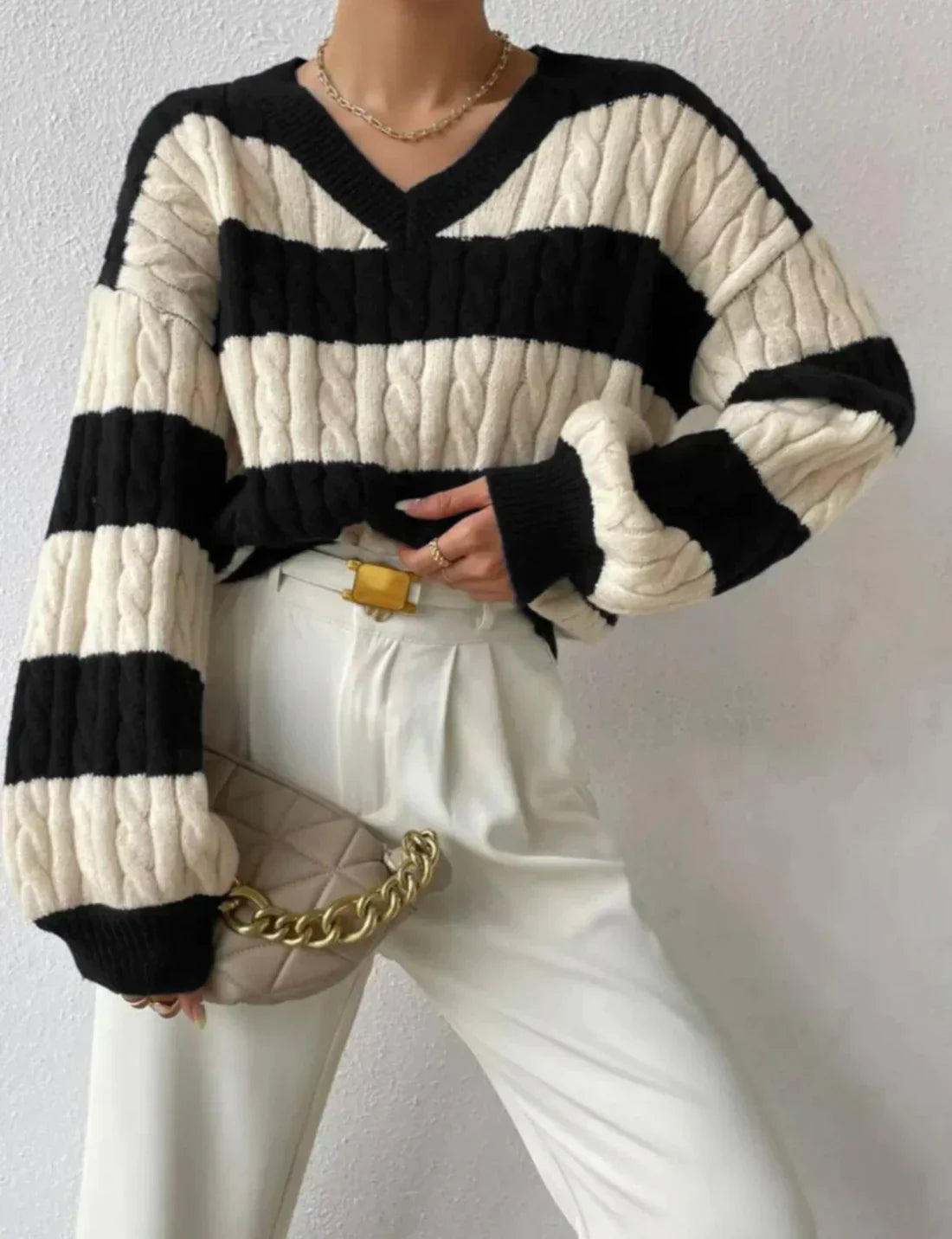Roselyn™ - Striped elegant V-neck sweater