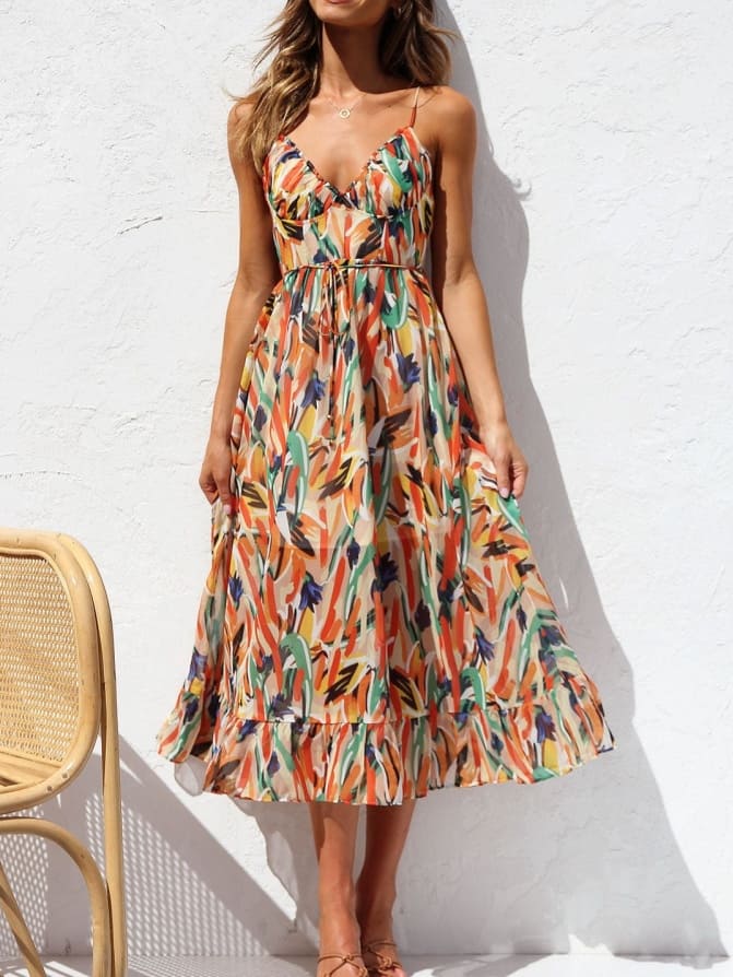 GR | Damenkleid Mit Blumenmuster Und Rüschen