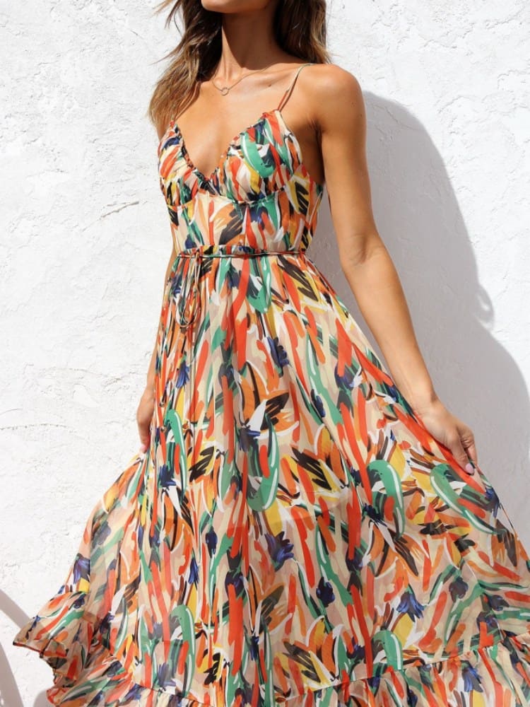 GR | Damenkleid Mit Blumenmuster Und Rüschen