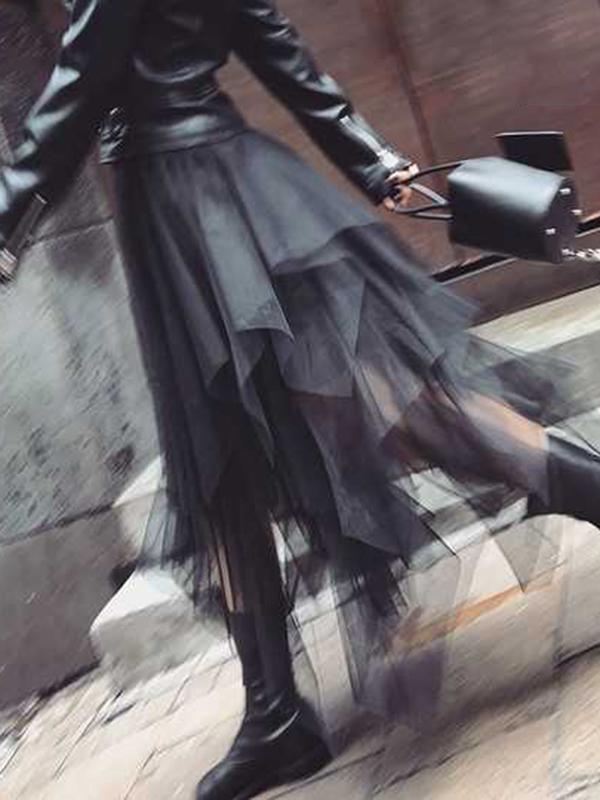 GR | Mid-length irregular skirt made of tulle, punk, black