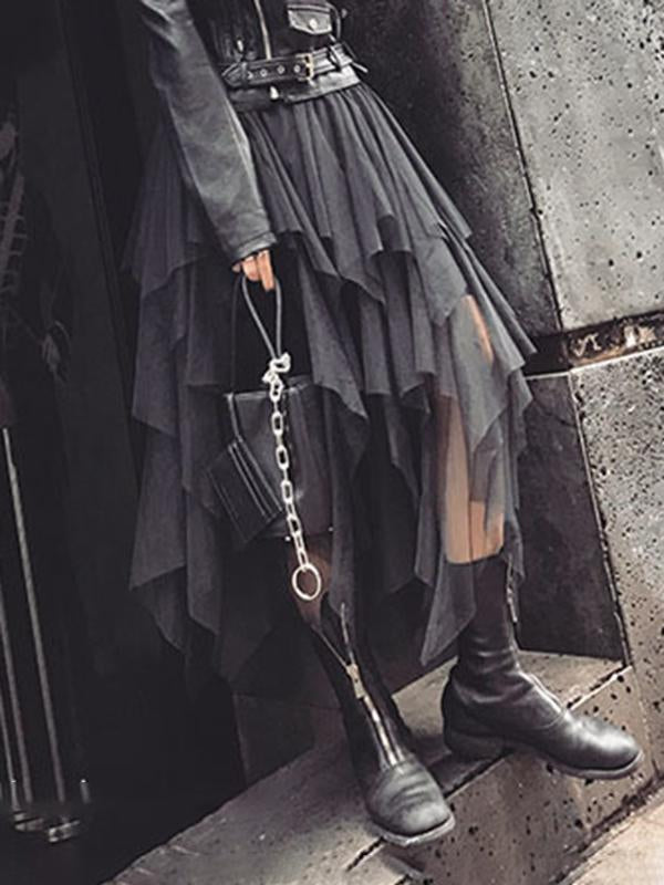 GR | Mid-length irregular skirt made of tulle, punk, black