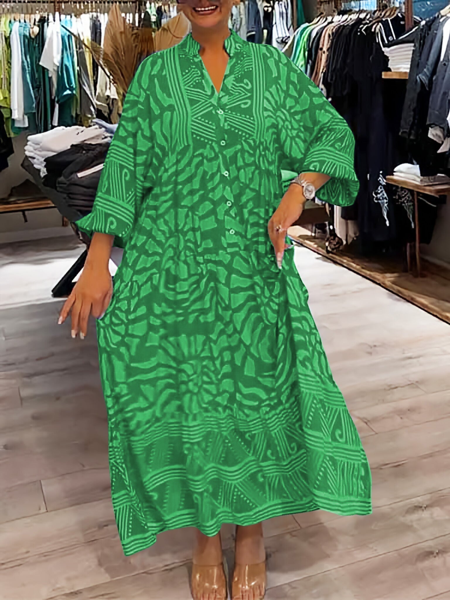 GR | Stylish Maxi Dress with Swirl and Zigzag Pattern for Women