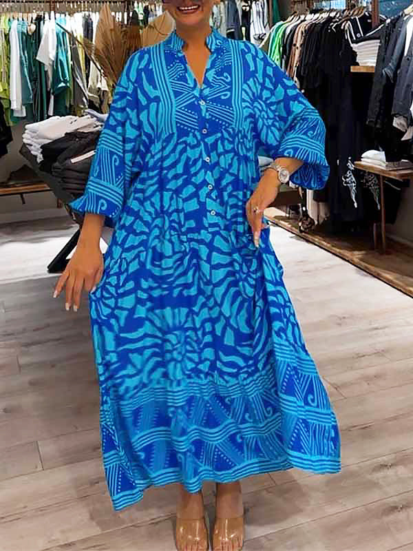 GR | Stylish Maxi Dress with Swirl and Zigzag Pattern for Women
