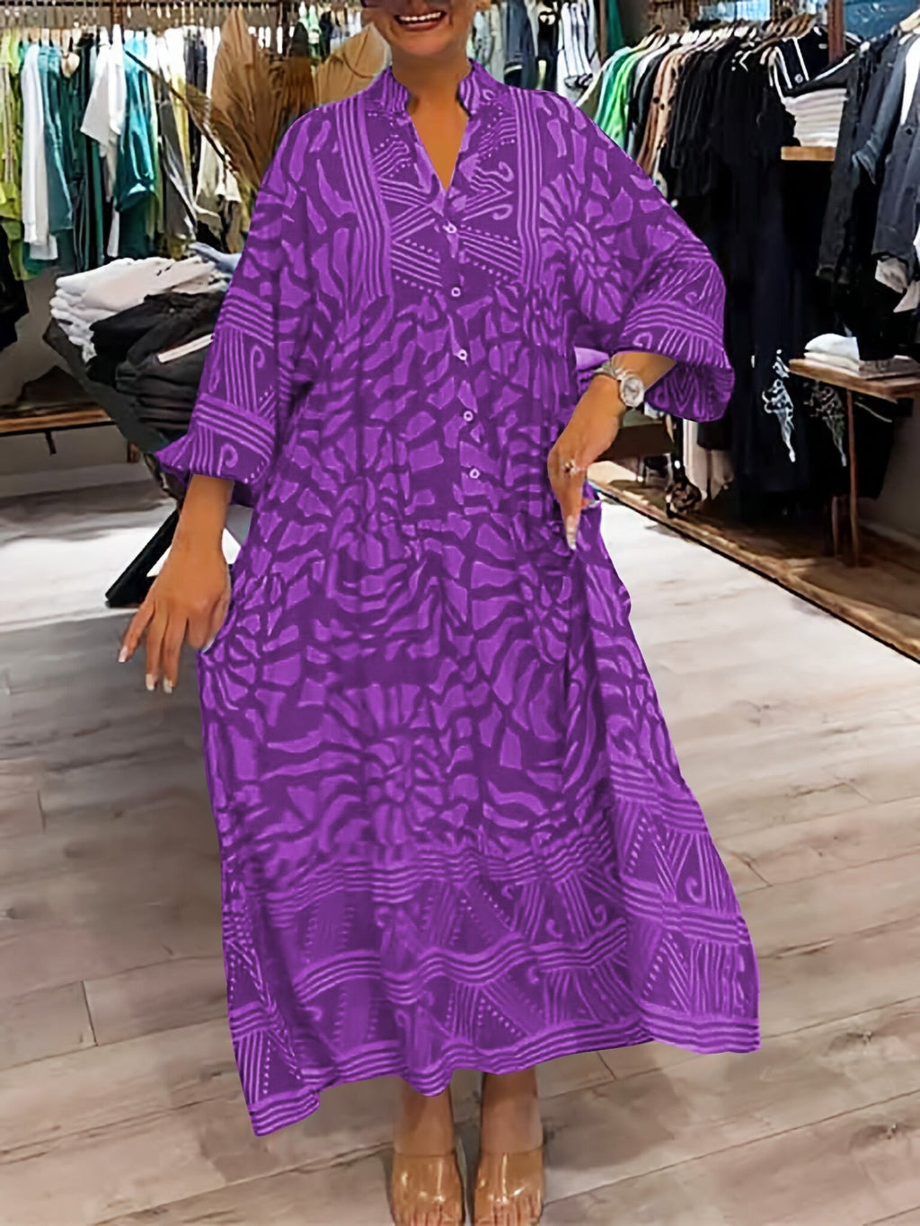 GR | Stylish Maxi Dress with Swirl and Zigzag Pattern for Women