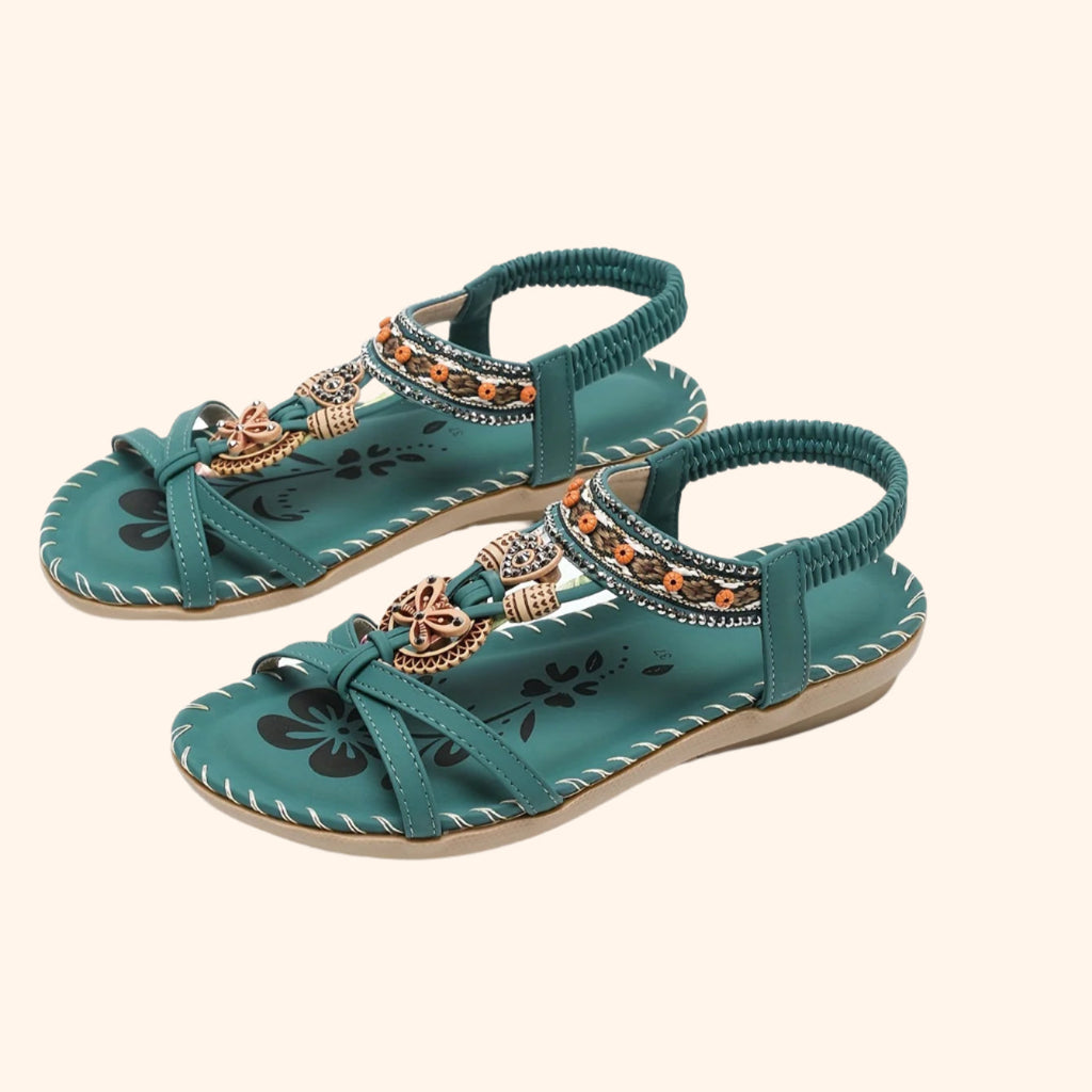GR | Boho Sandals with Rhinestones and Ethnic Details