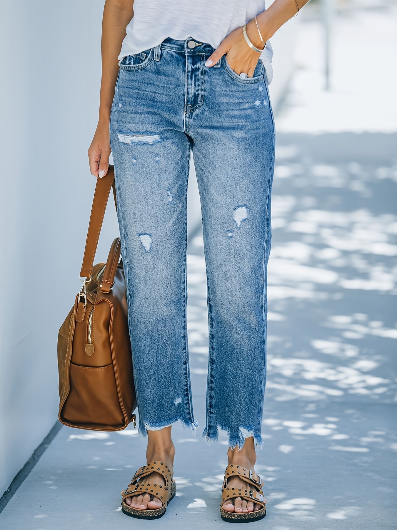 GR | Weinlese Gerade Jeans Mit Fransen Saum