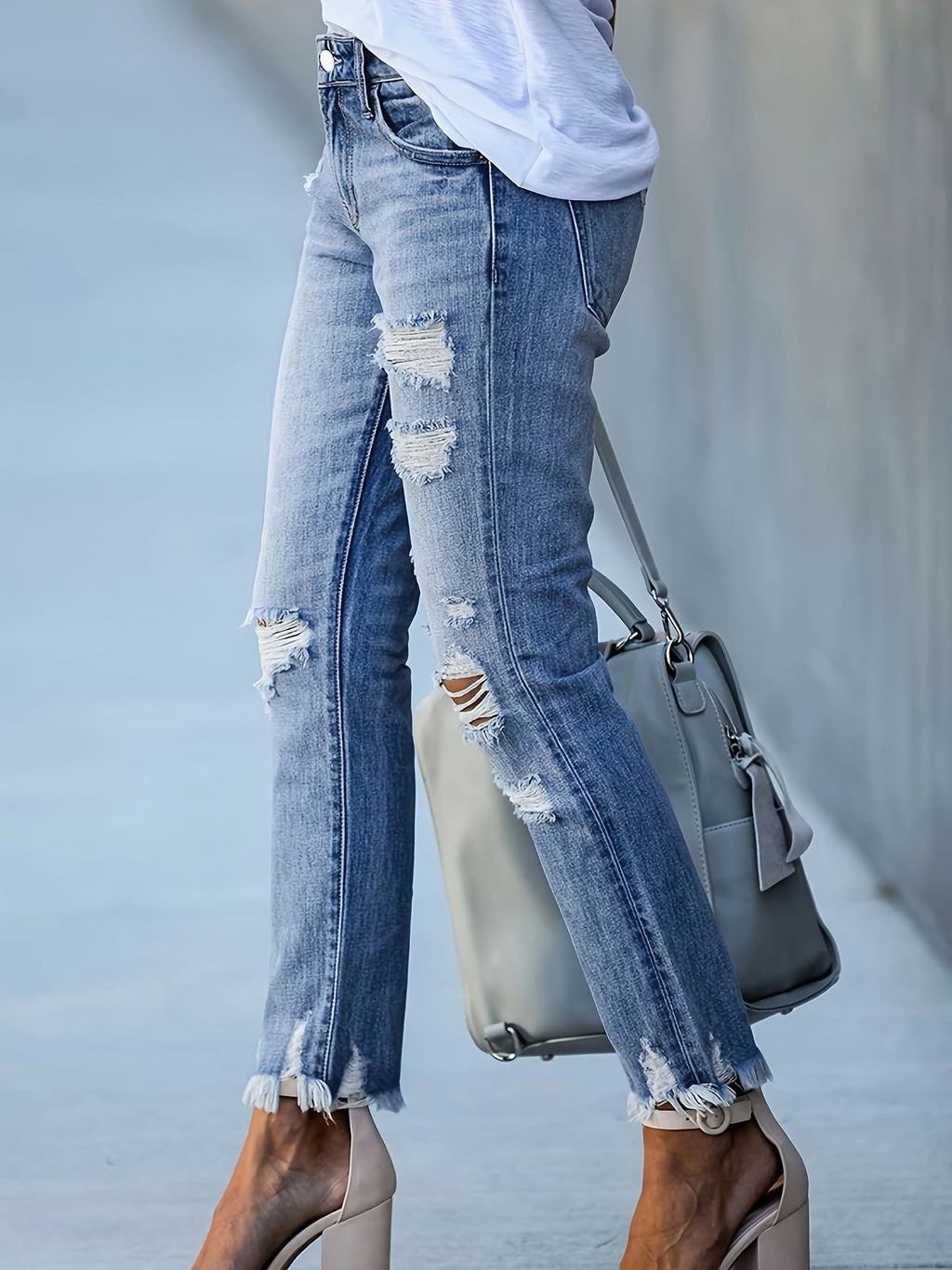 GR | Trendy Ripped Jeans Mit Hoher Taille Und Geraden Beinen