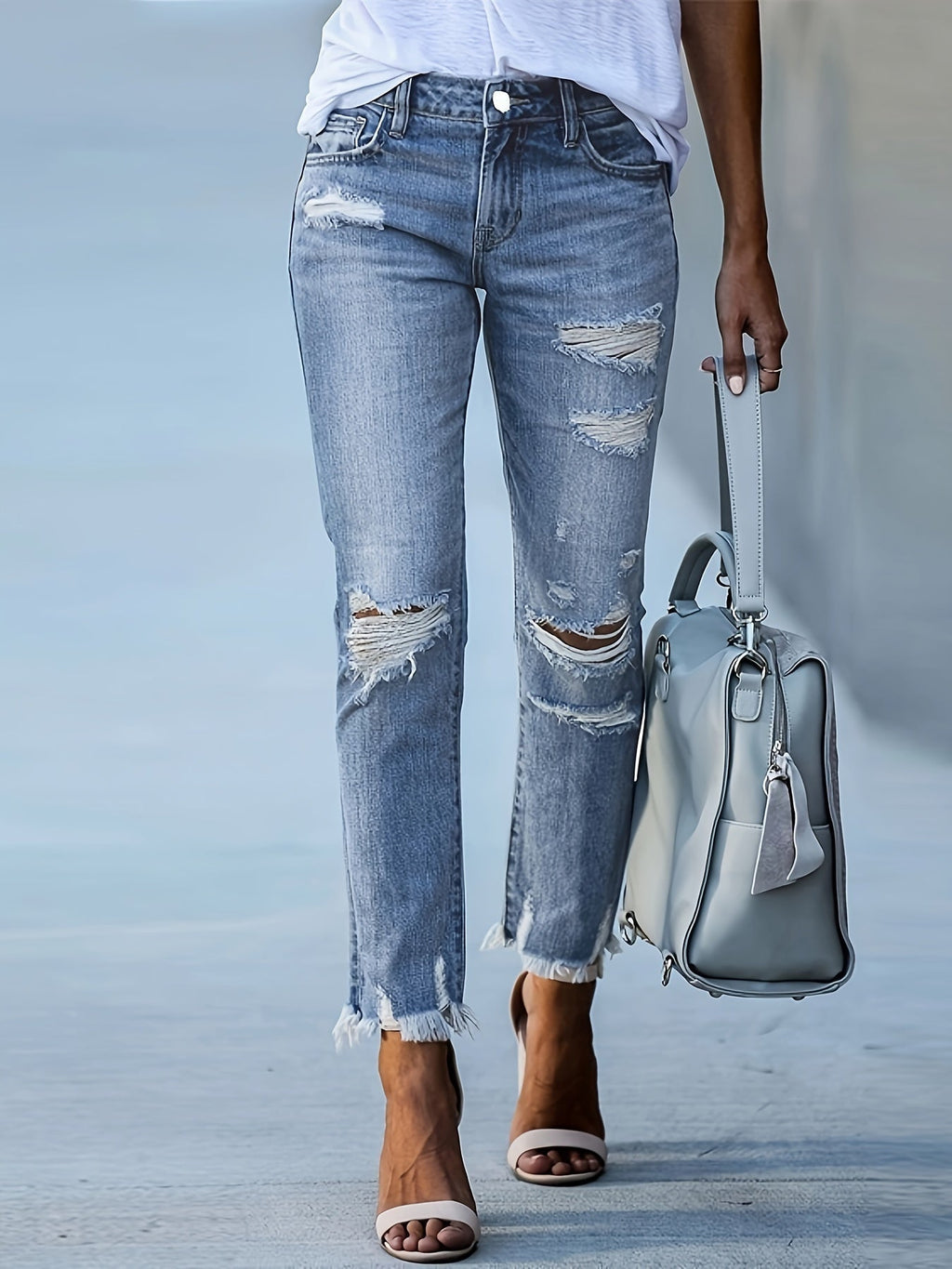 GR | Trendy Ripped Jeans Mit Hoher Taille Und Geraden Beinen