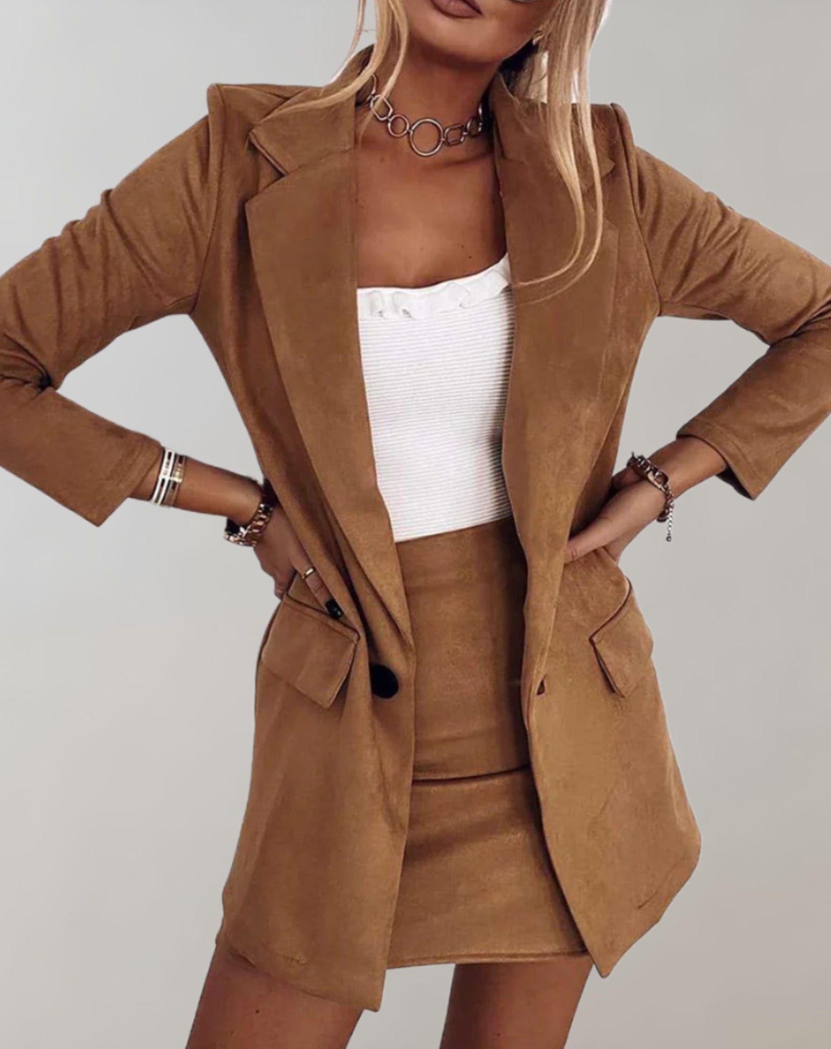 GR | 2-Piece Set of Blazer and Mini Skirt for Women