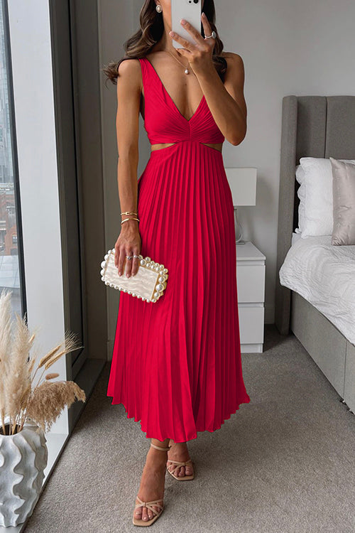 GR | Plissierter Plunge Midi-Kleid
