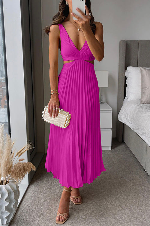 GR | Plissierter Plunge Midi-Kleid