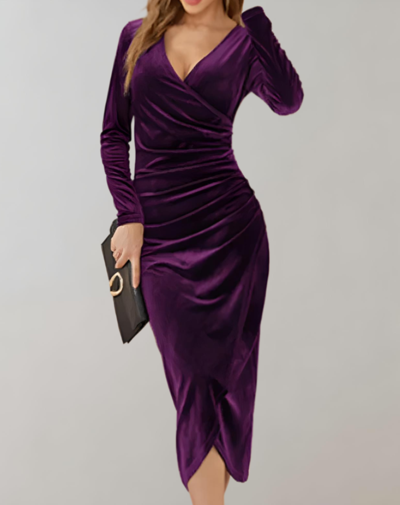 GR | Wickelkleid aus Samt mit langen Ärmeln und Rüschen