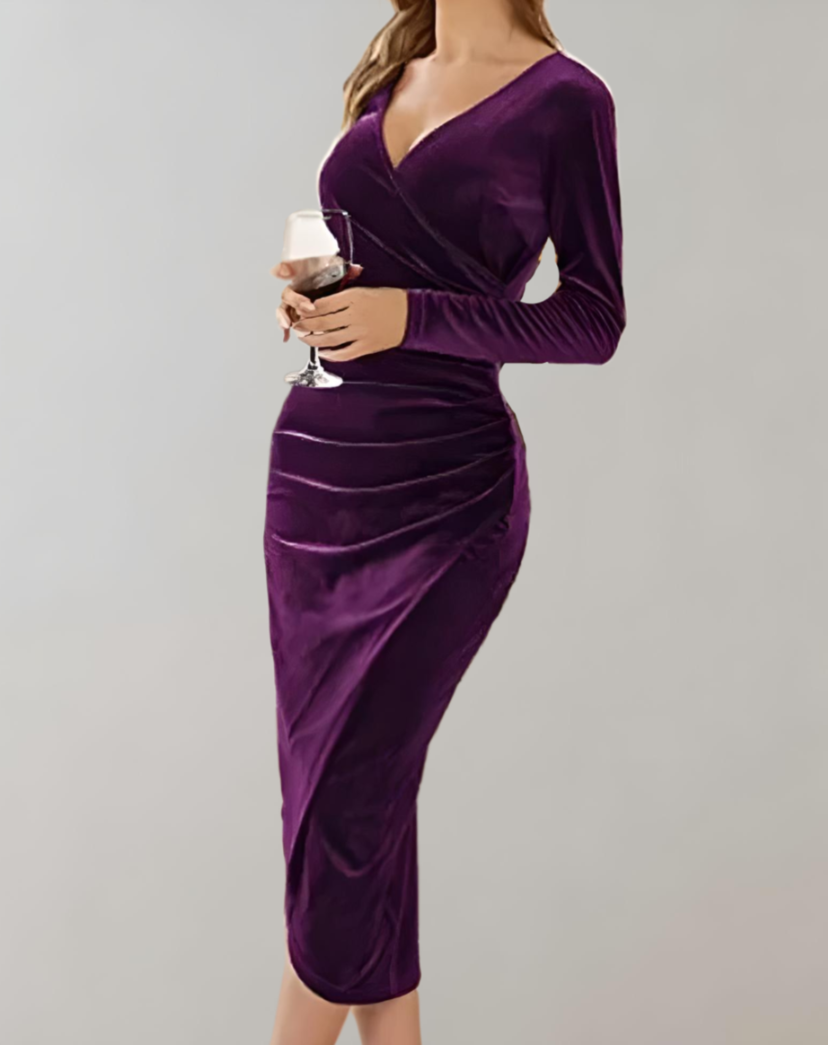 GR | Wickelkleid aus Samt mit langen Ärmeln und Rüschen