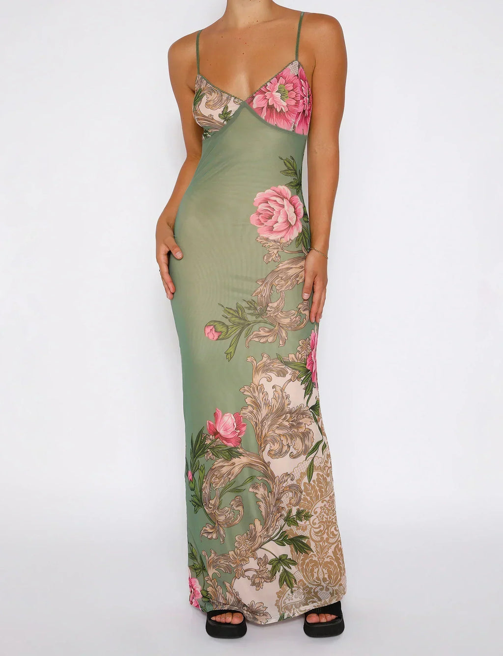 GR | Floral Green Lace Dress
