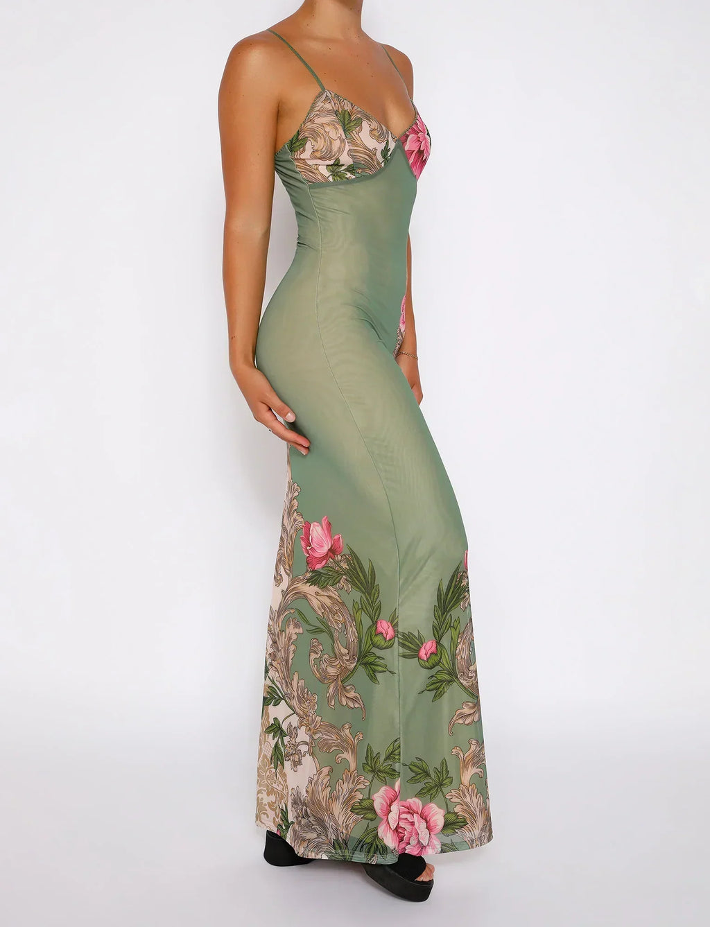 GR | Floral Green Lace Dress
