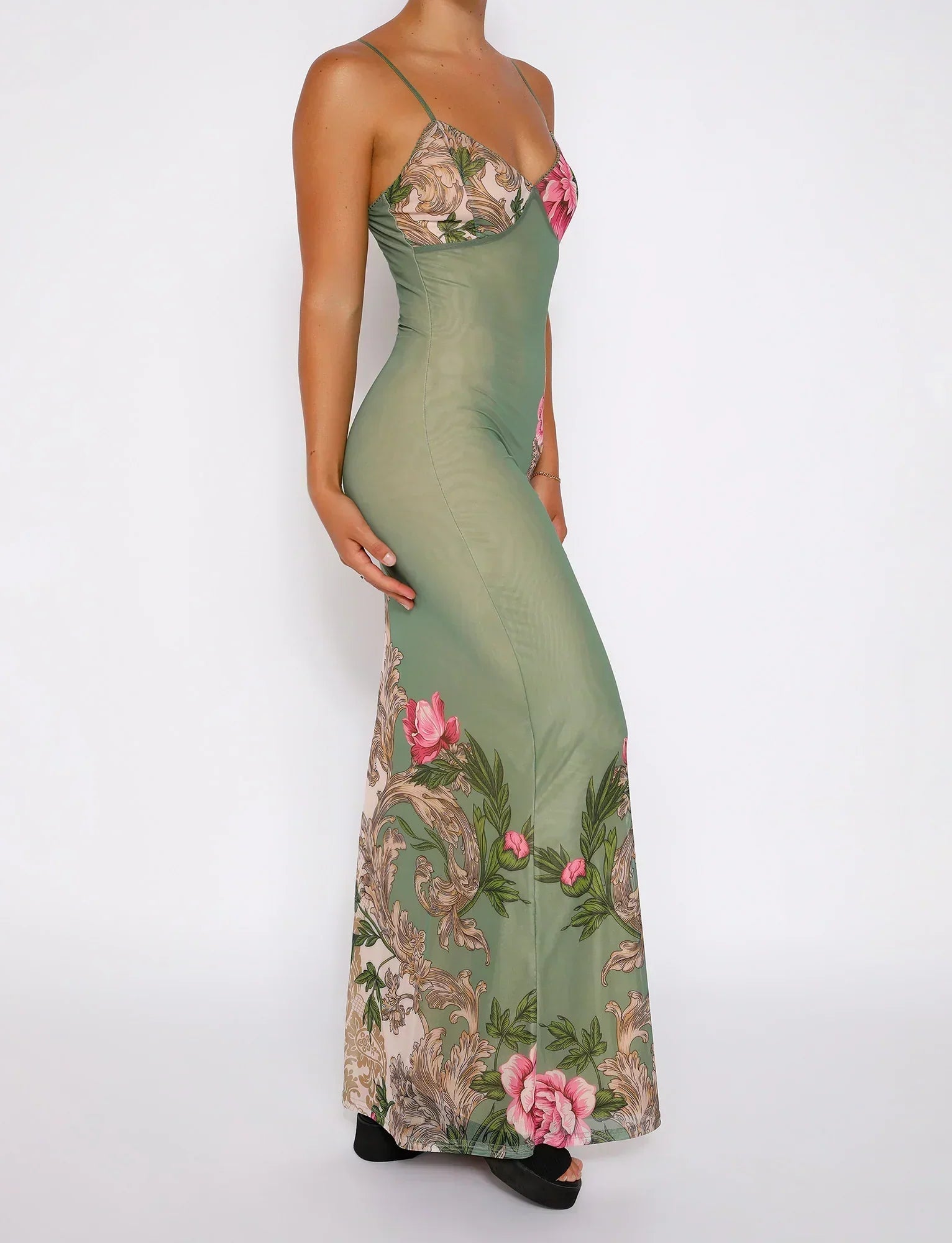 GR | Floral Green Lace Dress