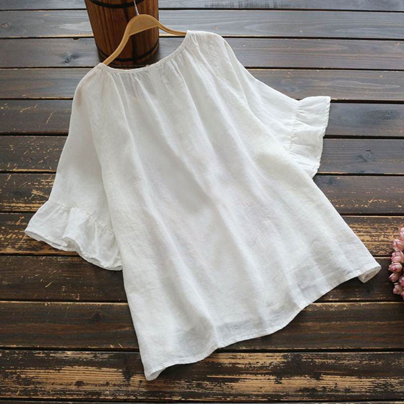 GR | Solid color, ruffled sleeves for summer, made of cotton and linen for women