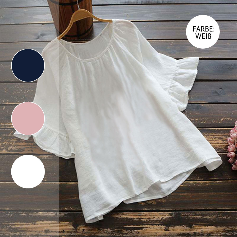 GR | Solid color, ruffled sleeves for summer, made of cotton and linen for women