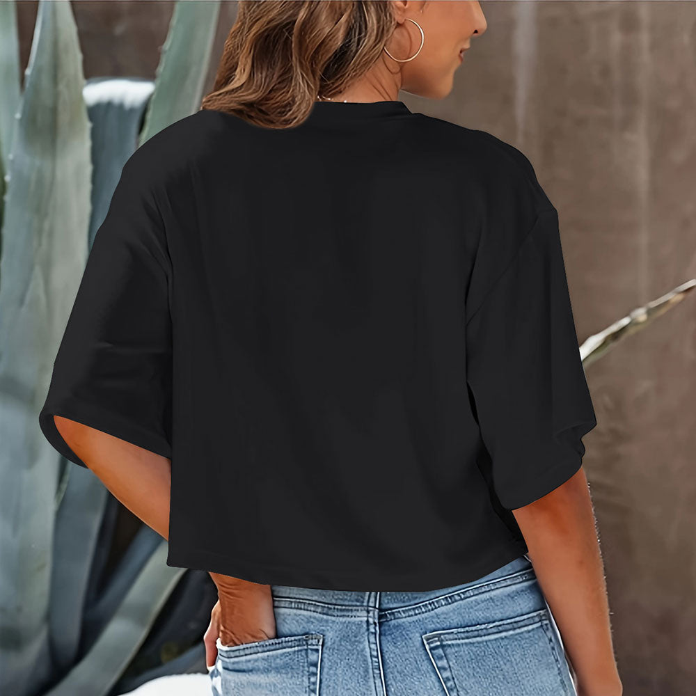 GR | Lässiges, einfarbiges, kurzes T-Shirt mit Rundhalsausschnitt für Damen