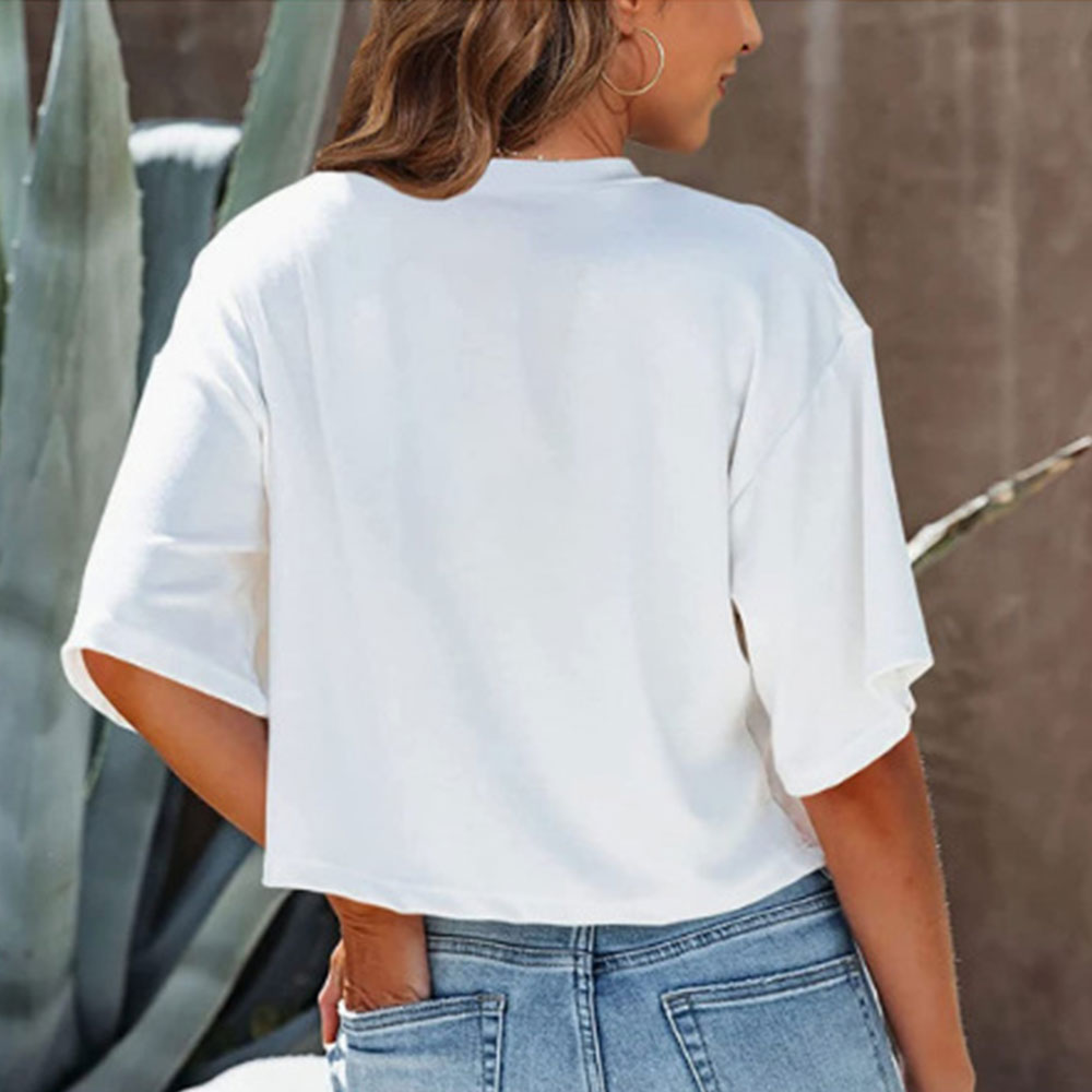 GR | Lässiges, einfarbiges, kurzes T-Shirt mit Rundhalsausschnitt für Damen
