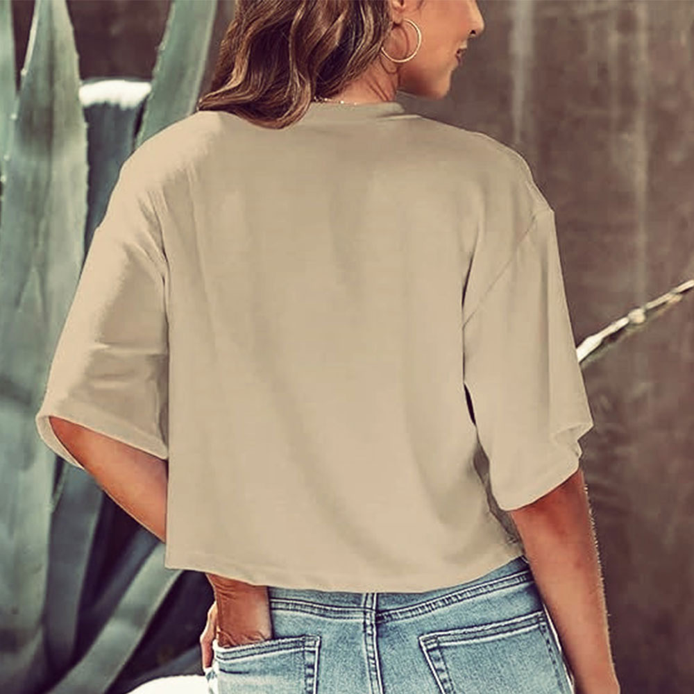 GR | Lässiges, einfarbiges, kurzes T-Shirt mit Rundhalsausschnitt für Damen