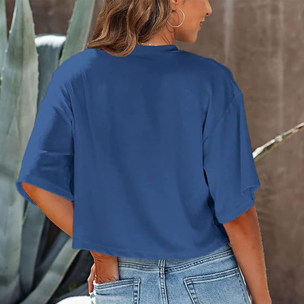 GR | Lässiges, einfarbiges, kurzes T-Shirt mit Rundhalsausschnitt für Damen